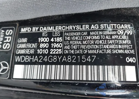 2000 Mercedes-Benz C 230 Kompressor from USA, damaged, VIN WDBHA24G8YA821547